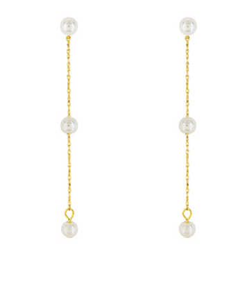 Brass Pearl Linear Drop Earrings