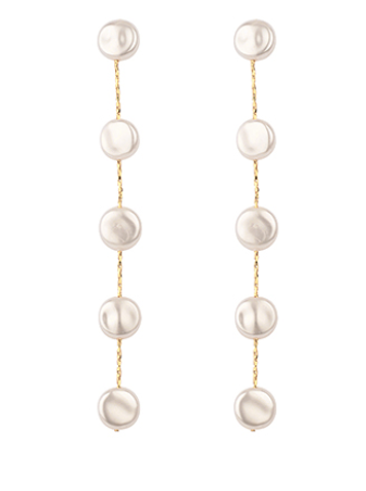 Flat Pearl Linear Drop Earrings