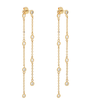 CZ Stone Chain Linear Front Back Earrings