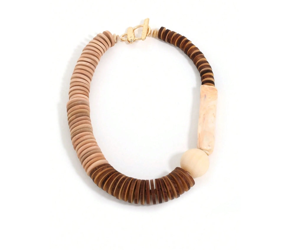 Neutral Wood Statement Necklace