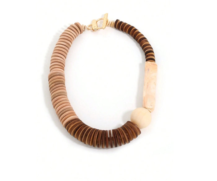 Neutral Wood Statement Necklace