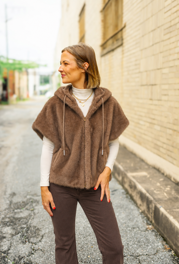 The Emmeline Hoodie Vest in Brown