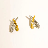Staven 18K Gold Non-Tarnish Two Tone Crossover Earrings