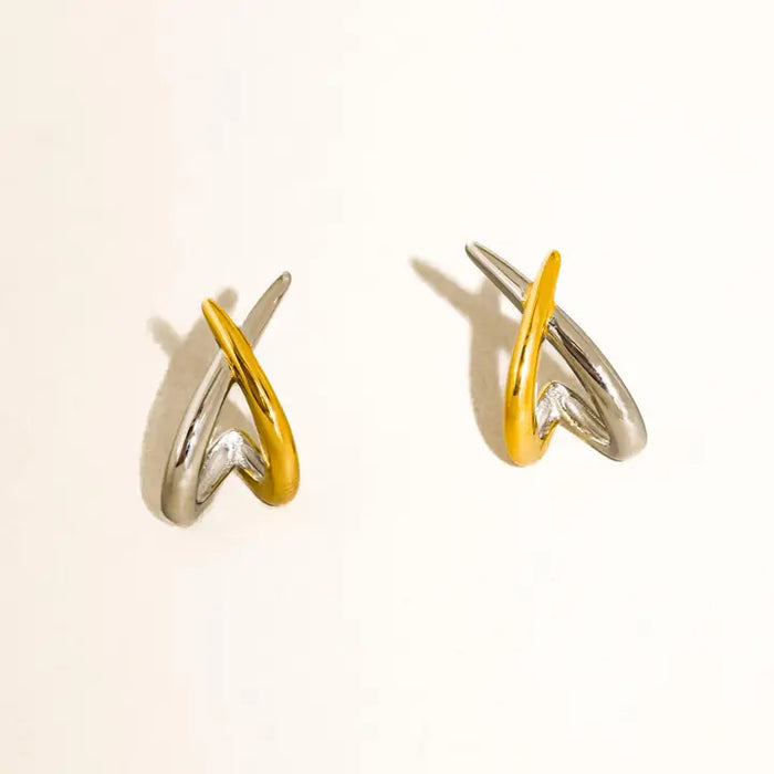 Staven 18K Gold Non-Tarnish Two Tone Crossover Earrings