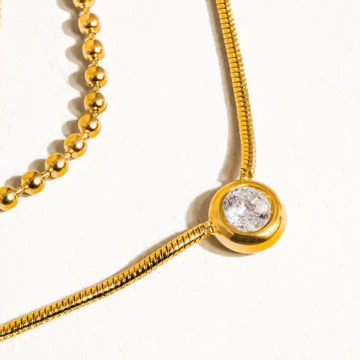 Paulette 18K Gold Non-Tarnish Trilayer Cz Chain Necklace