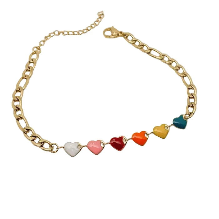 Colorful Heart Golden Stainless Steel Bracelet