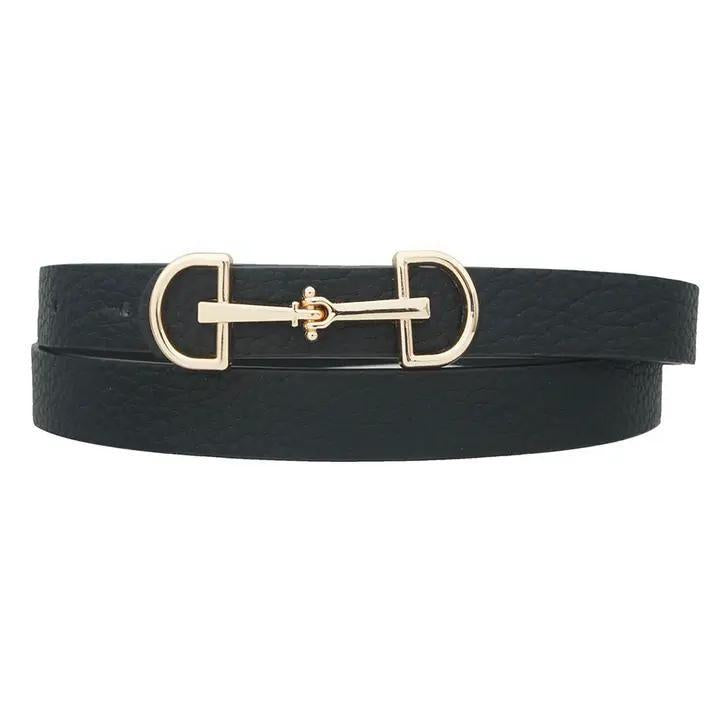 Plus Size Lux D Ring Horse Bit Buckle Skinny Belt