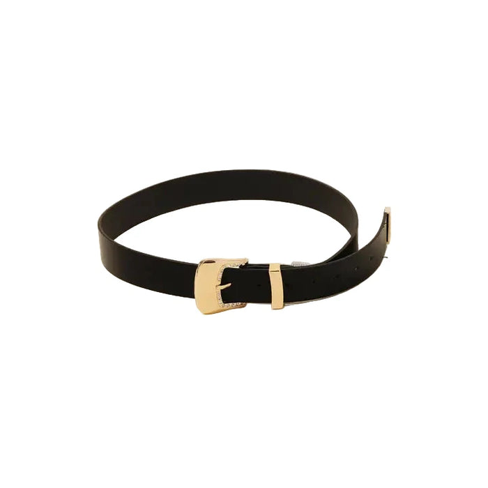 Rhinestone Trim Buckle Faux Leather Belt