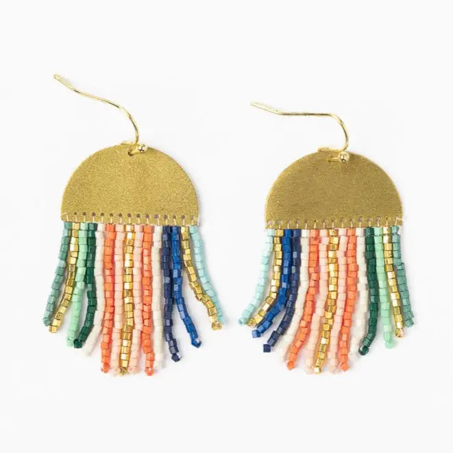Claudia Vertical Stripe Beaded Fringe Earrings Multi