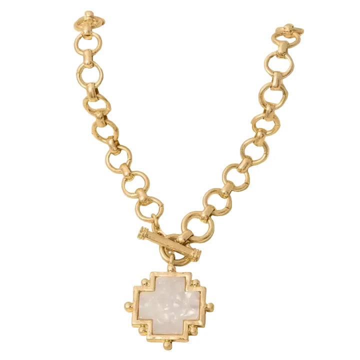 Acetate Square Cross Toggle Chain Necklace