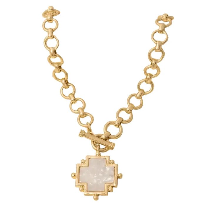 Acetate Square Cross Toggle Chain Necklace