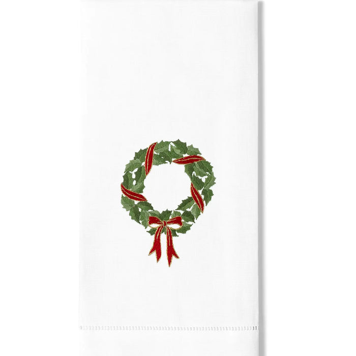 Holly Ribbon Wreath Hand Towel