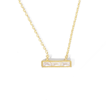 CZ Rectangle Bar Brass Necklace