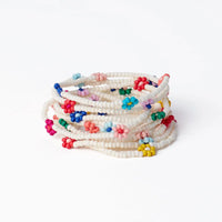 Sage Multi-Color Flower Beaded 10 Strand Stretch Bracelets Ivory