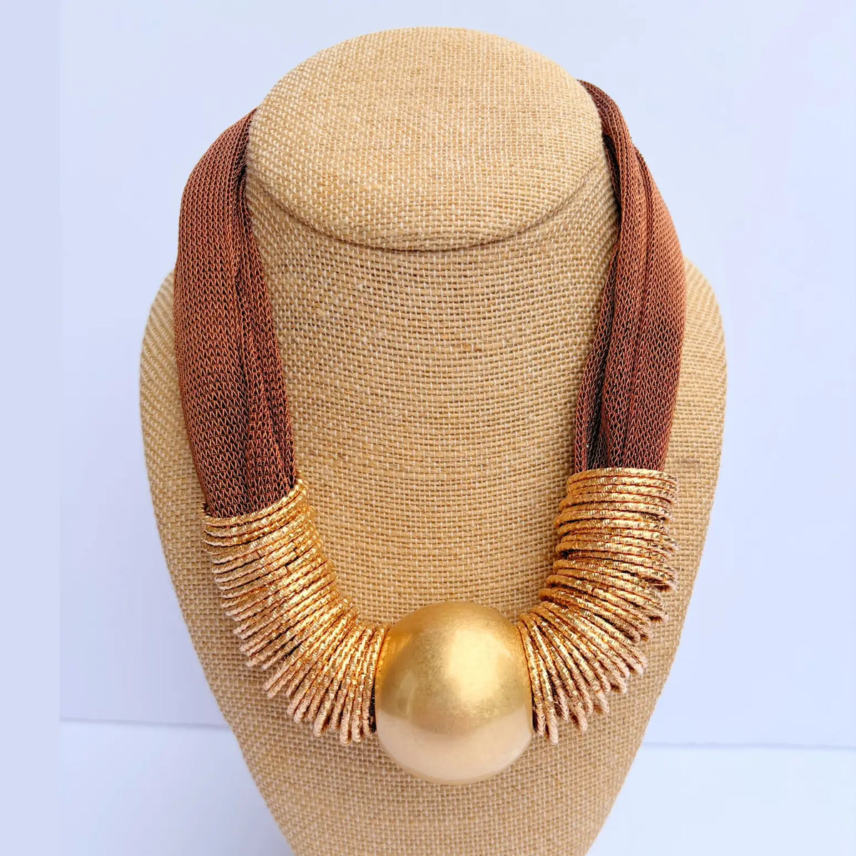 Katie Kollective Gold Mesh Metal Ball + Rings Necklace