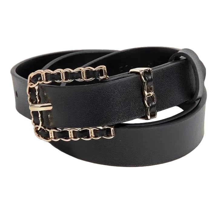 Chain Braid Buckle Leather Belt