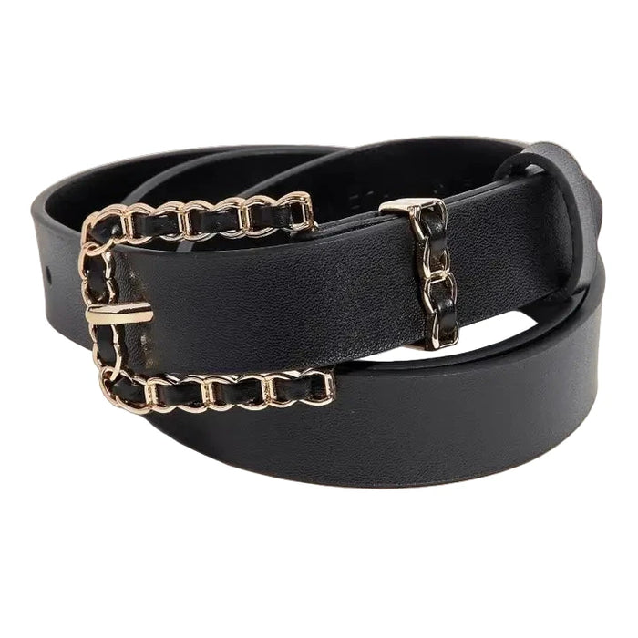 Chain Braid Buckle Leather Belt
