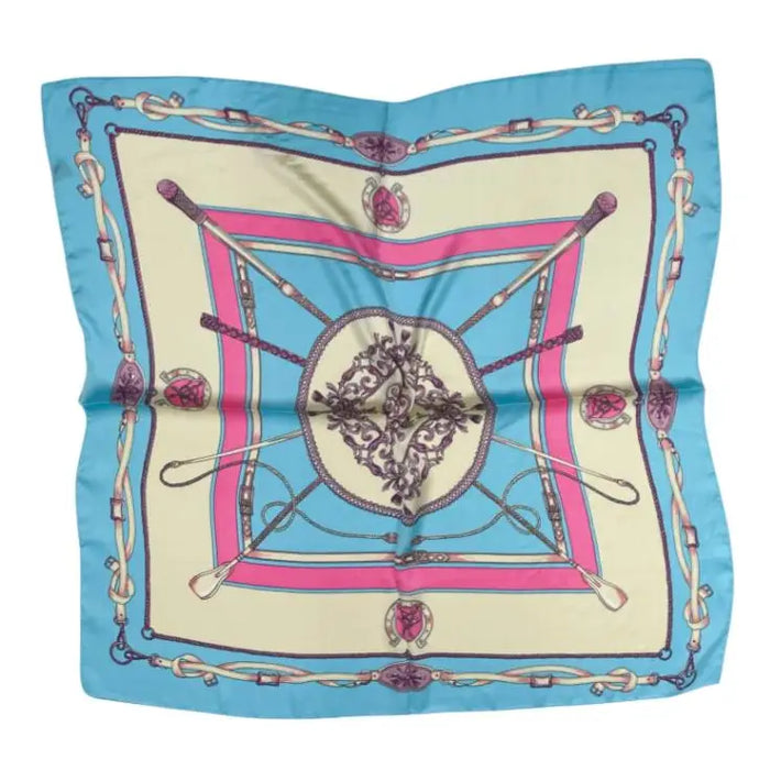 Blue & Pink 27" Square Silky Satin Scarf Shawl