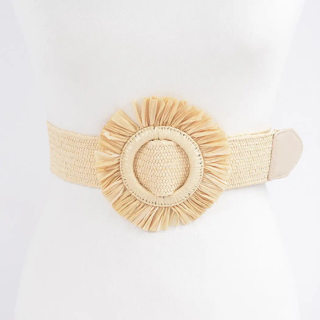 Raffia Faux Straw Elastic Belt