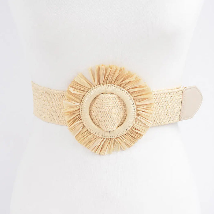 Raffia Faux Straw Elastic Belt