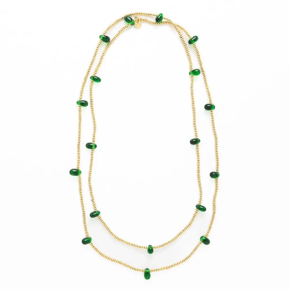 Portia Brass Necklace with Glass Beads Green