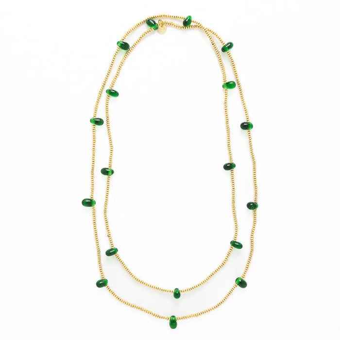Portia Brass Necklace with Glass Beads Green