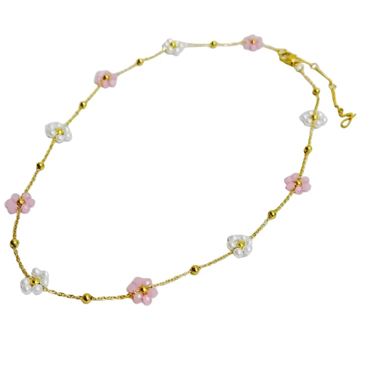 Pearl and Glass Bead Flower Necklace