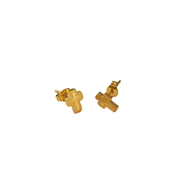 18K Stainless Steel Tarnish Free Dotted Cross Earrings