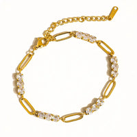 Basil 18K Gold Non-Tarnish Rhinestone Chain Bracelet