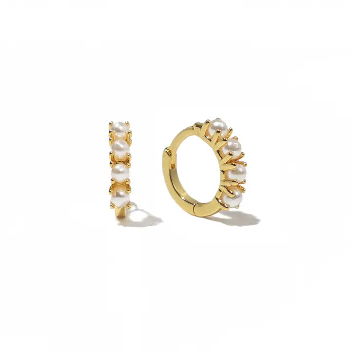 18K Gold Pearl Huggies