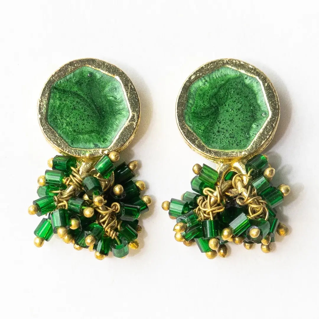 Kimberly Enamel Earring Leaf Green