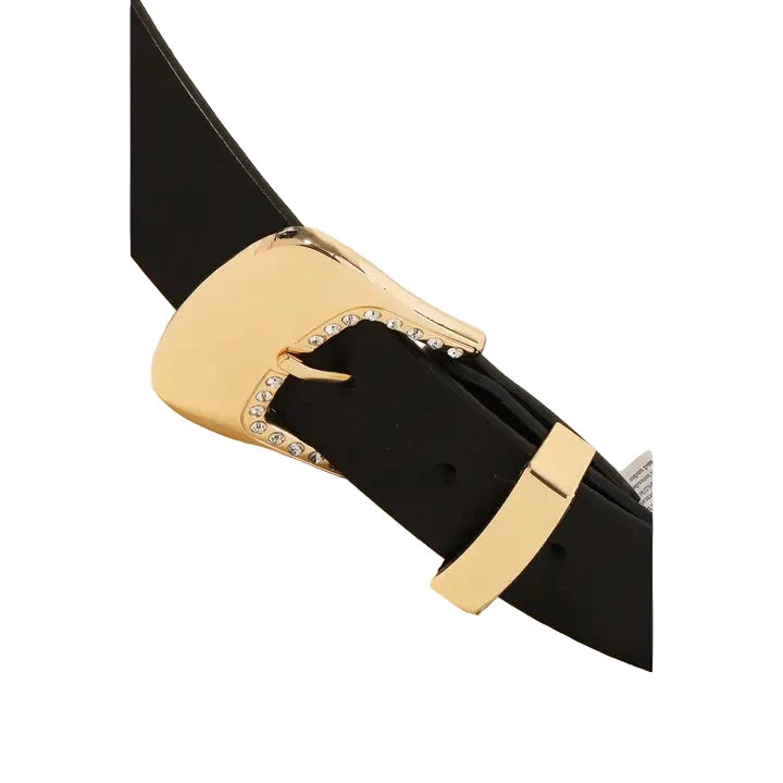 Rhinestone Trim Buckle Faux Leather Belt