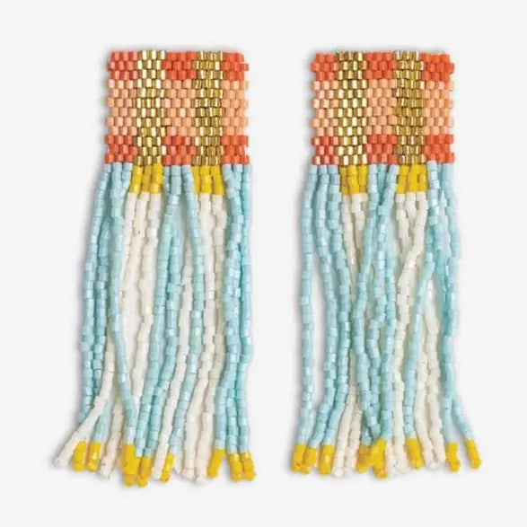 Ava Crossing Colorblock Beaded Fringe Earrings Amalfi
