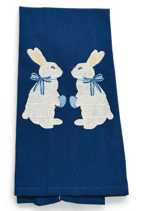 White Bunnies Towel Blue