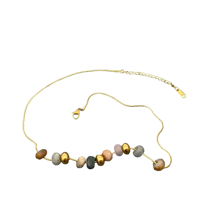 Natural Stone Beaded Charm 18K Gold Plated Necklace