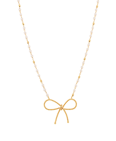 Textured Bow & Pearl Chain Necklace