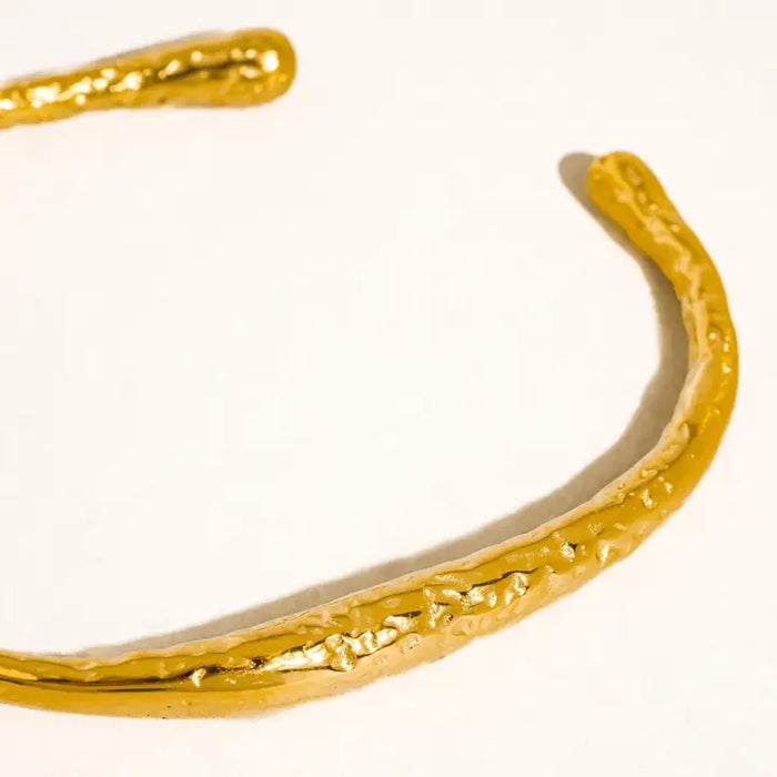 Ruvic 18K Gold Non-Tarnish Textured Open Cuff Bracelet