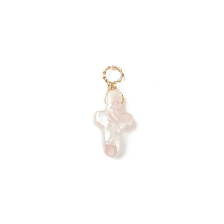 Gold Keshi Pearl Cross Charm