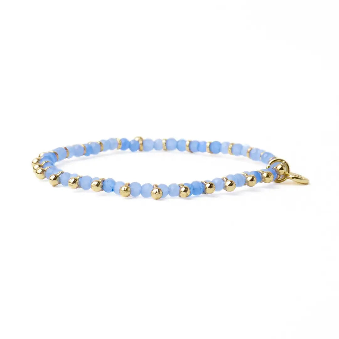 Kami Crystal with Brass Charm Stretch Bracelet Blue + Gold