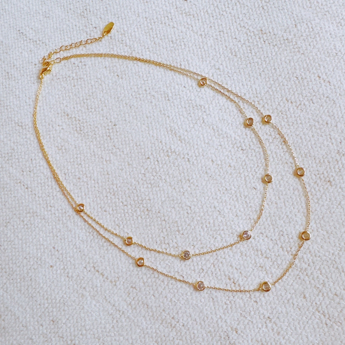 Crystal Bezel Station Layered Necklace