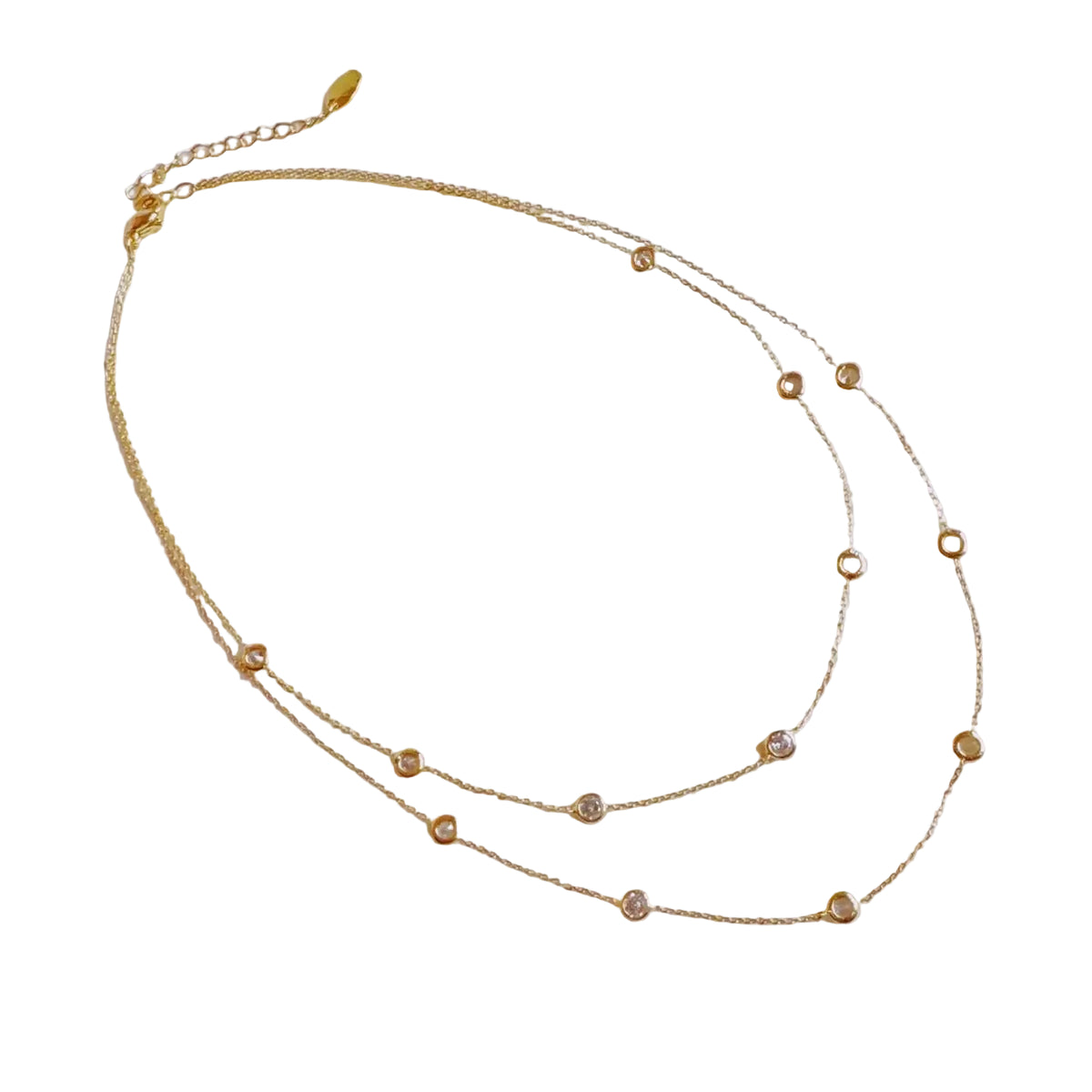 Crystal Bezel Station Layered Necklace