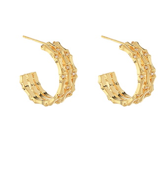 Layered & Textured Bamboo w/Crystal Open Hoops