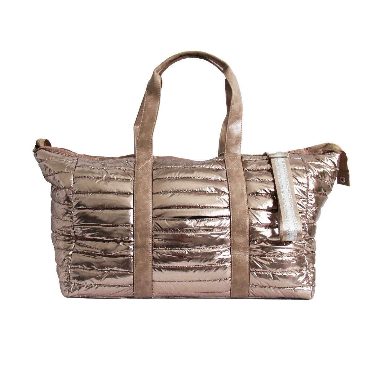 The Cassie Weekender Puffer Duffle Bag Gold Metallic