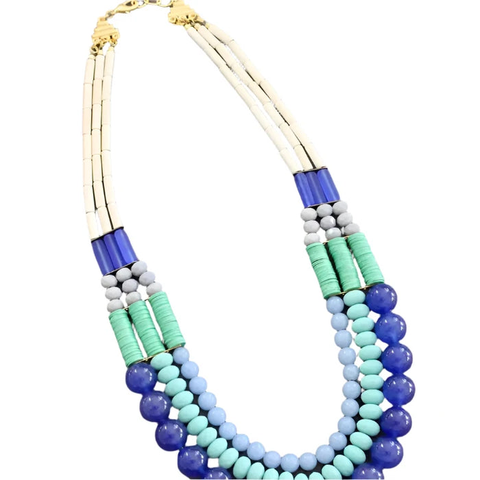 Cobalt and Turquoise Triple Strand Necklace
