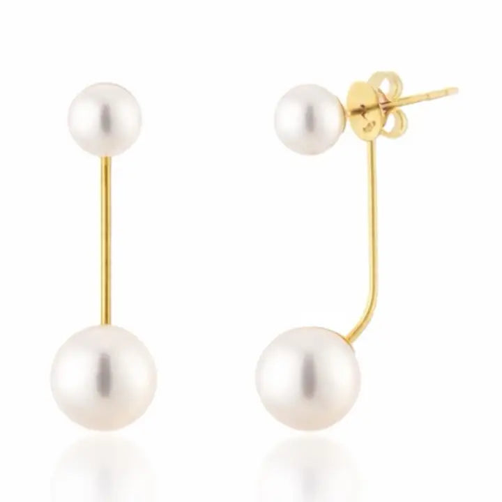 Modern Dual Pearl Drop Earrings – Minimal Gold Accent Design
