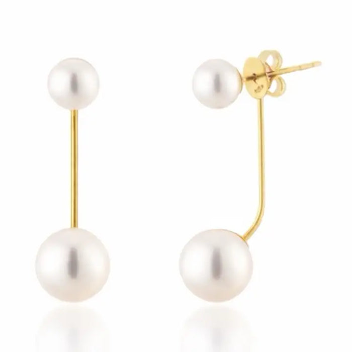 Modern Dual Pearl Drop Earrings – Minimal Gold Accent Design