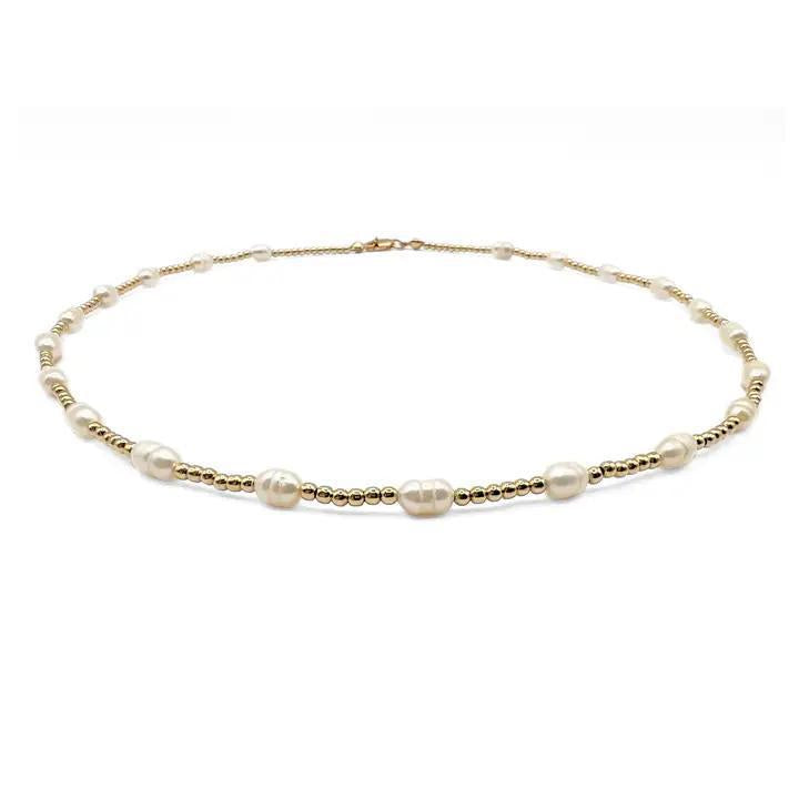 Rice Pearl Patterned 2mm 14k Gold Filled Waterproof Necklace