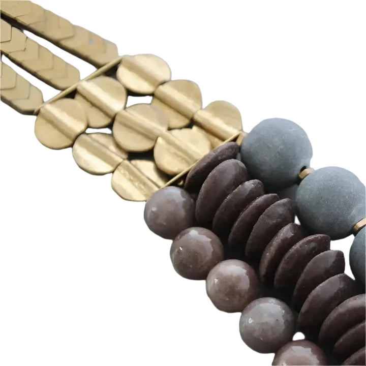 Triple Strand Stone and African Glass Necklace