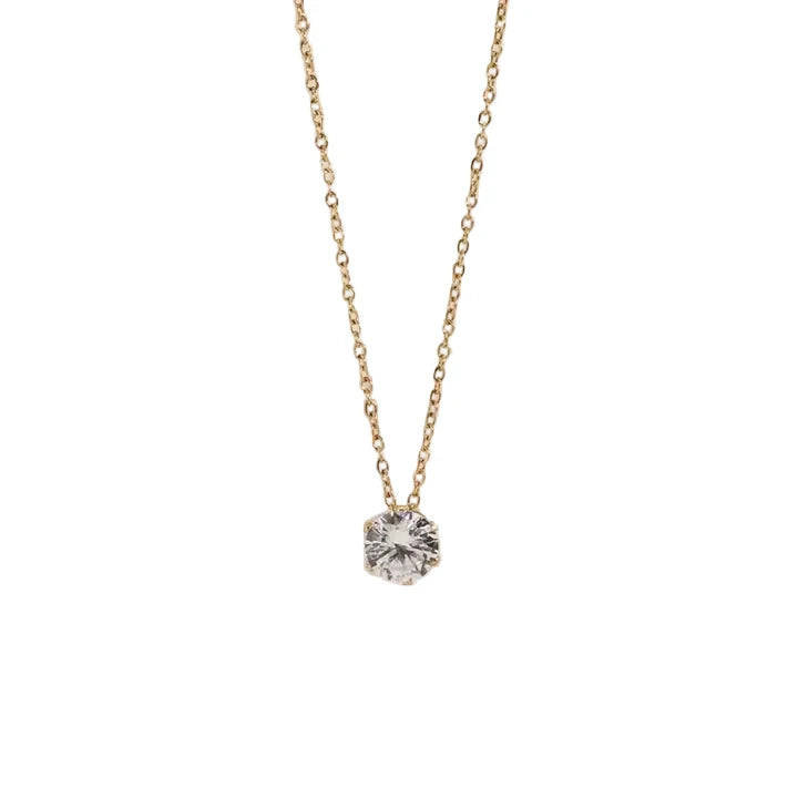Diamond Drop Necklace - 10mm Round Stone Stainless Steel