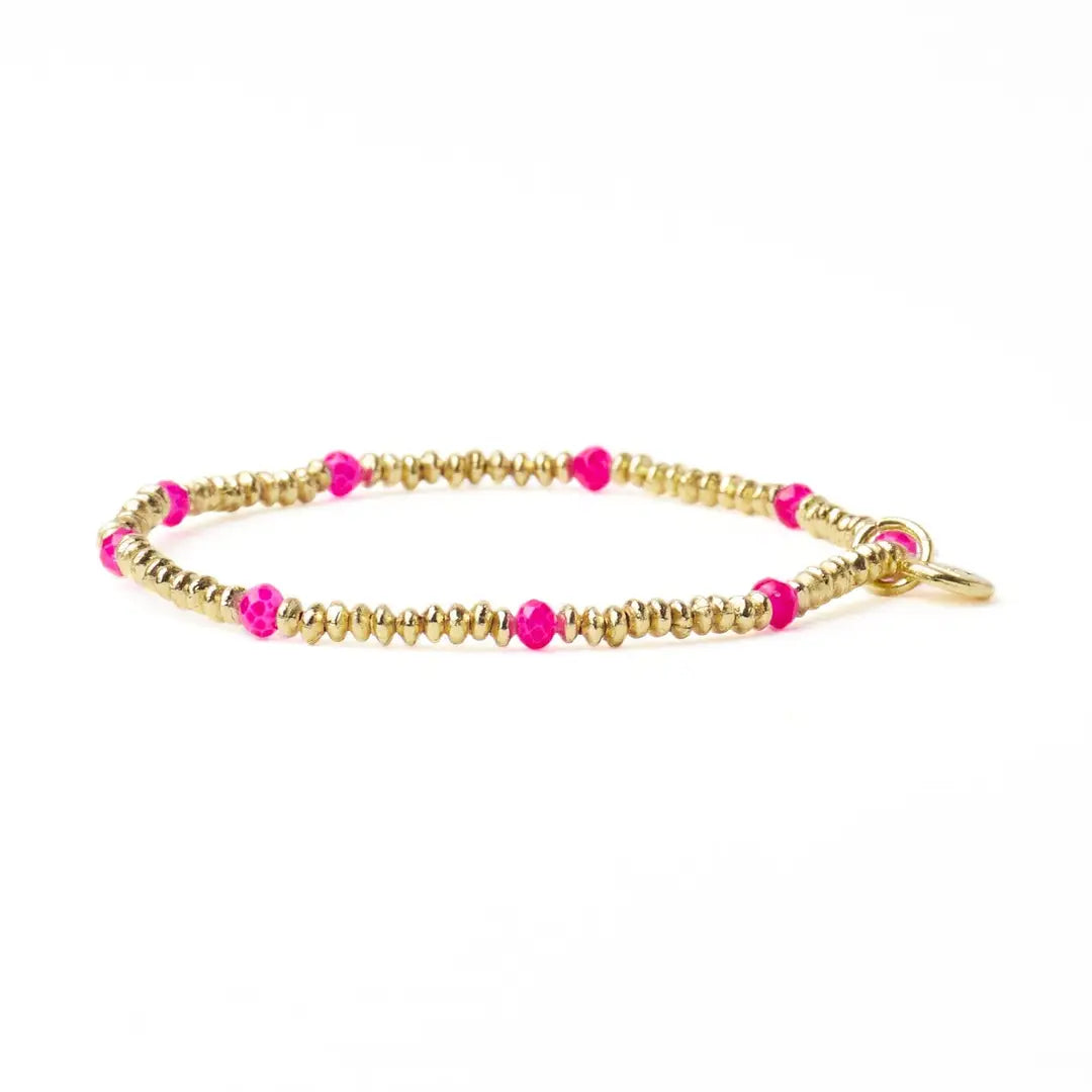 Ashley Small Brass + Crystal Stretch Bracelet Hot Pink
